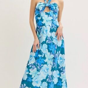 Vestique Teal Floral Maxi Dress